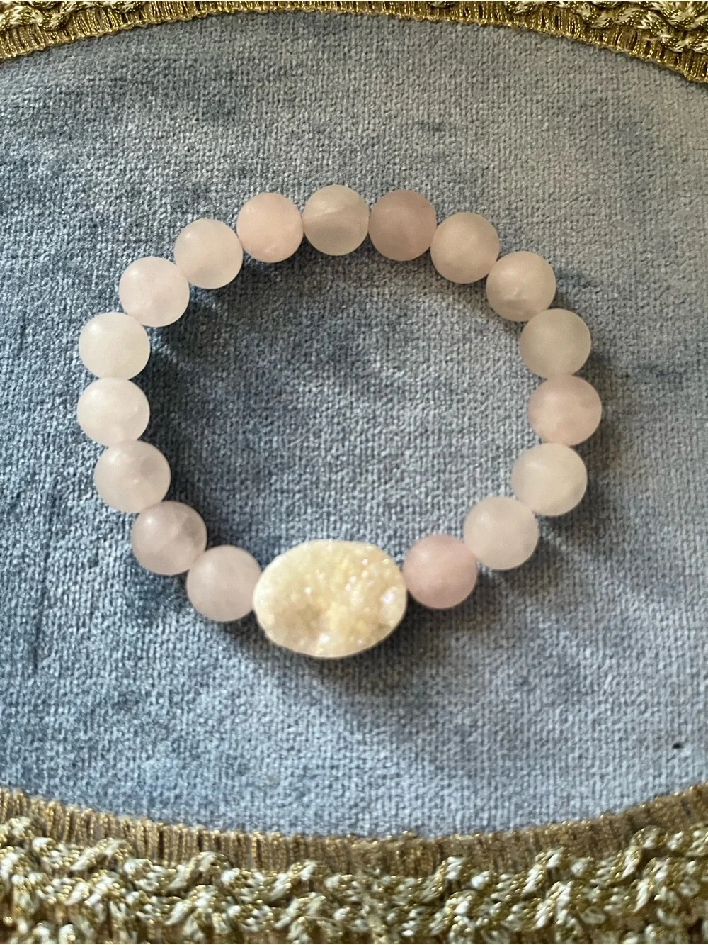 Rose Quartz Beaded Bracelet with Druzy Accent